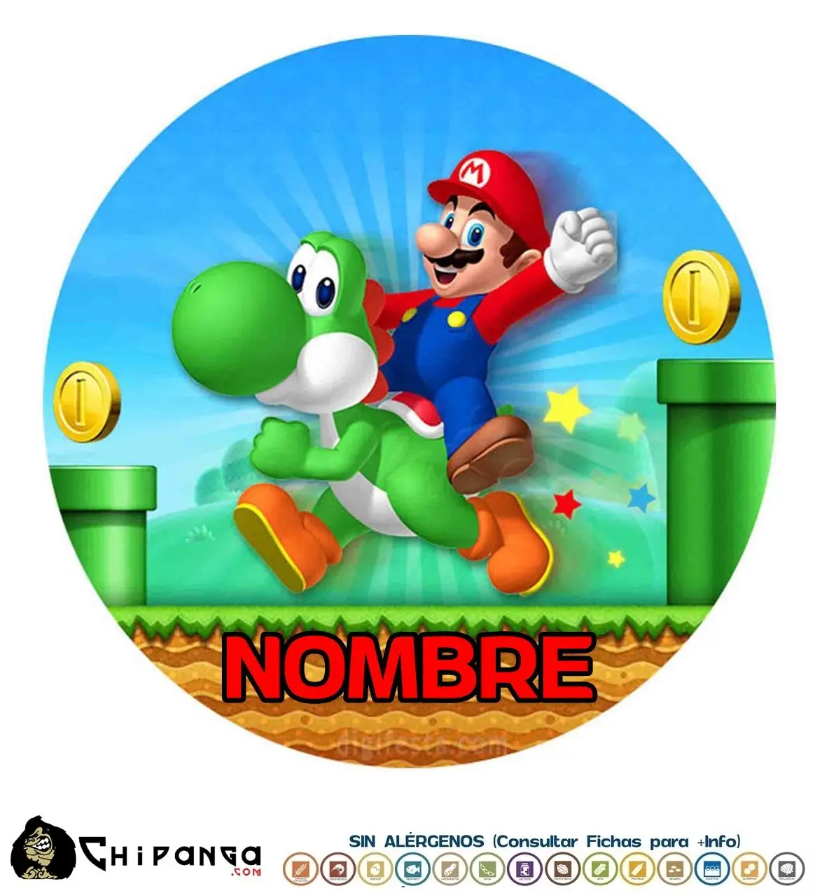 Oblea personalizada para tartas de Mario Bros modelo 2 disco