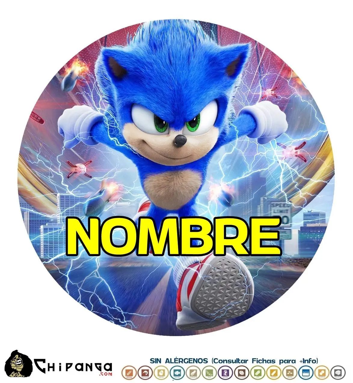 Oblea personalizada para tartas de Sonic disco