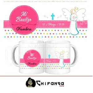 Taza "Mi Bautizo" Rosa Personalizada con Nombre y Fecha